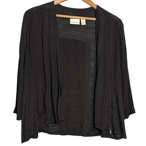 CHICO’S | Black Easy Zip Open Front Gauzy Cardigan Jacket size Large Open Knit